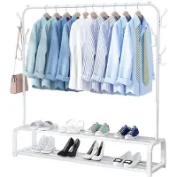 Avalo Industrieel Kledingrek - Metaal - Multifunctioneel met schoenenrek en haken - Wit - 110x33x150 CM