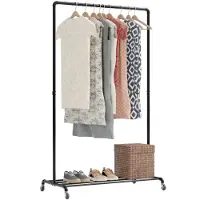 Avalo Industrieel Kledingrek op Wielen - Metaal - 100x49x166 CM - Zwart
