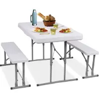 Springos Picknick Tafel Met Bankjes - Campingtafel - Campingset - Tafel - Bankjes - Opvouwbaar - Wit - 105 x 64 x 70 cm