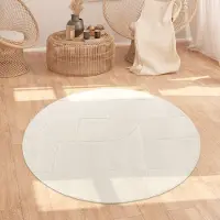 Paco Home Hoogpolig Vloerkleed Woonkamer Shaggy Scandinavisch Boho Abstract Zacht Crème 120 cm Rund
