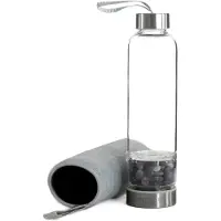 Intirilife waterfles met geneeskrachtige stenen en zwarte tas - zwarte obsidiaan - 400 ml - fles met edelstenen