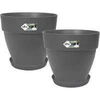 Elho Vibia Campana Rond 30 - Bloempot met Schotel - 100% Gerecycled Plastic - Ø 29.8 x H 25.8 cm - Antraciet