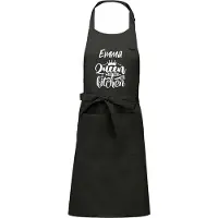 Kariban Keukenschort - Kookschort - Grijs - (naam) Queen of the Kitchen - met voornaam naar keuze - 76 x 90 cm - Verjaardags cadeau - BBQ