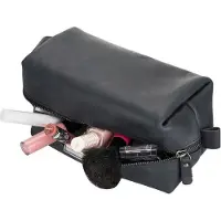 Bouletta Lederen Make Up tas Cosmetica Organizer Toilettas dopp kit echt leer - Plain Black (Large)