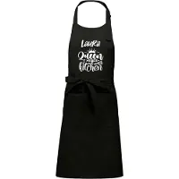Kariban Keukenschort - Kookschort - Zwart - (naam) Queen of the Kitchen - met voornaam naar keuze - 76 x 90 cm - Verjaardags cadeau - BBQ