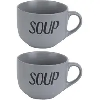 Cosy & Trendy 2x Grijze soepkommen van aardewerk 11 cm 510 ml - Kommetjes