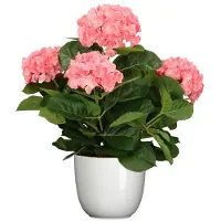 Mica Decorations Hortensia kunstplant/kunstbloemen 45 cm - roze - in pot wit glans - Kunstplanten