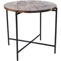 MISOU Bijzettafel - Salontafel - Metaal met Acacia Hout - 45X38CM