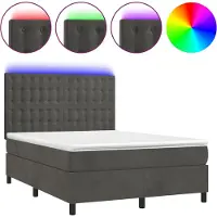 vidaXL Boxspring met matras en LED fluweel donkergrijs 140x200 cm