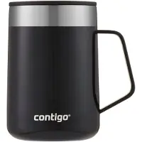 CONTIGO Contingo Streeterville Desk Mug, geïsoleerde roestvrij stalen thermoskoffiebeker met handgreep en deksel, houdt koffie en thee tot 5 uur warm, ideaal voor zowel kantoor als thuis, 410 ml | Licorice