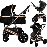 MamaLoes Marly Zwart/Rose 3-in-1 Combi Kinderwagen incl. Autostoel ML050102