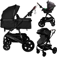 MamaLoes Marly Zwart/Antraciet 3-in-1 Combi Kinderwagen incl. Autostoel ML050103