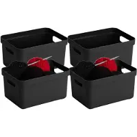 Sunware 4x stuks kunststof opbergbakken/opbergmanden zwart 5 liter 25,2 x 18 x 12,2 cm - Opbergbox