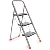 Perel Stepix trapladder, 3 treden, inklapbaar, huishoudtrap met hoge beugel, antislipvoetjes en antislipprofiel op de twee treden, epoxycoating, metaal, draagvermogen tot 150 kg