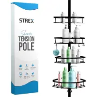 Strex Telescopische doucheplank hoek - 4 korven - RVS - Verstelbaar 70-275 cm - Zwart - Max.20 kg -