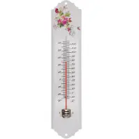 Nature Muurthermometer metaal wit bloemen 30x6,5x1 cm