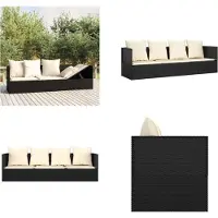 vidaXL Loungebed met kussens poly rattan zwart