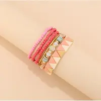 Basic Armband - SET van 6 - Armband Dames - Polsbandjes - Armbanden - Pink - Armbanden Set - Kralen Armband Dames - Vrolijke Armbanden - Mode Accessoires - Sieraden Dames