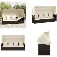 vidaXL Loungebed met luifel en kussens poly rattan bruin - Loungebed - Loungebedden - Loungebed Met Kussens - Tuinbed