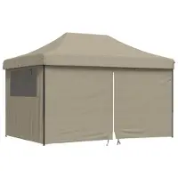 vidaXL Partytent inklapbaar pop-up met 4 zijwanden taupe
