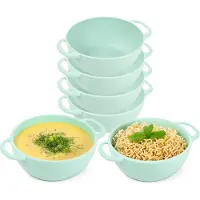 PlasticForte Soepkommen met hengsels - 8x - Campinglife - kunststof - D11 x H5 cm - 370 ml - mintgroen - stapelbaar - onbreekbaar