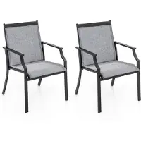 Costway 2-delige set tuinstoelen, terrasstoelen, balkonstoelen met ademend zitvlak en metalen frame, outdoor stoelen geschikt tot 150 kg, grijs