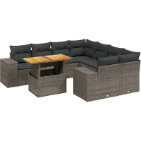 vidaXL 9-delige Loungeset met kussens poly rattan grijs