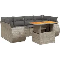 vidaXL 7-delige Loungeset met kussens poly rattan grijs