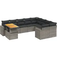vidaXL 10-delige Loungeset met kussens poly rattan grijs