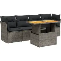 vidaXL 5-delige Loungeset met kussens poly rattan grijs