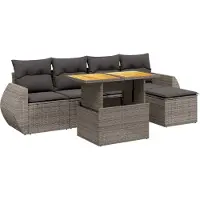 vidaXL 6-delige Loungeset met kussens poly rattan grijs