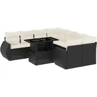vidaXL 9-delige Loungeset met kussens poly rattan zwart