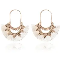 Deja Jewels Bohemian Gouden Oorbellen met Witte Franje Waaierhangers