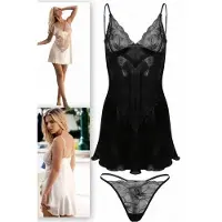 DKaren Jeniffer sexy satijn chemise - zwart - cadeau vrouw - XL
