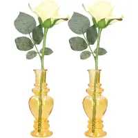 Ideas 4 Seasons Bloemenvaas Venice - 2x - voor kleine stelen/boeketten - gekleurd sierglas - helder okergeel - D5.7 x H1