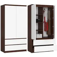 Akord Kleidingkast S90 met 2 Deuren en 2 Lades / Furniture Factory / Venge - Wit / 90 x 180 x 51 cm