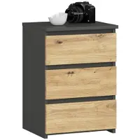 Akord Nachtkastje CL3/40 met 3 Lades / Furniture Factory / Grafietgrijs - Eiken / 40 x 57 x 35 cm