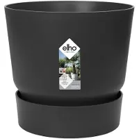 Elho Greenville Rond 20 - Bloempot voor Buiten met Waterreservoir - 100% Gerecycled Plastic - Ø 19.5 x H 18.4 cm - Living black