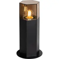 QAZQA Staande buitenlamp zwart met smoke kap zeshoek 30 cm - Denmark