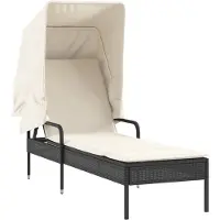 vidaXL Ligbed met luifel poly rattan zwart