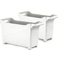 Forte Plastics Plasticforte opberg Trolley Container - 2x - ivoor wit - L45 x B17 x H29 cm - kunststof - Opberg trolley