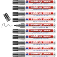 Edding 3000 permanent marker - grijs - 10 stiften - ronde punt 1,5-3 mm - water en wrijfvast - voor karton, kunststof, hout, metaal, etc. - alcohol markers voor volwassenen