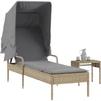 vidaXL Ligbed met luifel en tafel poly rattan beige