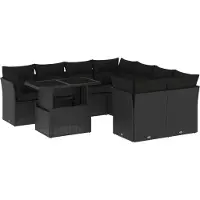 vidaXL 9-delige Loungeset met kussens poly rattan zwart