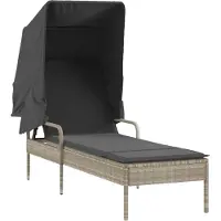vidaXL Ligbed met luifel poly rattan lichtgrijs