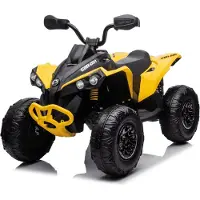 Vrooomy Can-Am Renegade Elektrische Kinderquad 3 tot 7 jaar – Officieel Gelicentieerd 4x4 Accuvoertuig met Vierwielaandrijving & Schokdempers – Li-ion Quad met Bluetooth, Veiligheidsgordel & EVA Banden – Geel