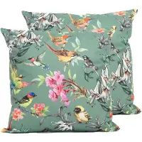 Anna's Collection Sierkussen voor binnen en buiten - 2x - vogels - donkergroen - 60 x 60 cm - tuinkussen - Sierkussens