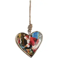 Clayre & Eef Kersthanger 10x2x10 cm Rood Hout Hartvormig Kerstman Rood