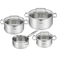 Tefal Duetto+ kookpannenset 4 delig rvs met glazen deksels