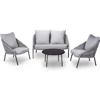 Denza Furniture Natal stoel-bank loungeset 4-delig | touw + aluminium | grijs 4 personen, 5 personen